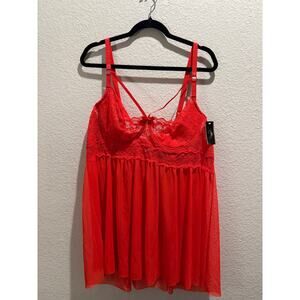 NWT Babydoll Sheer‎ Lingerie Set with Thong in Red Size 3x